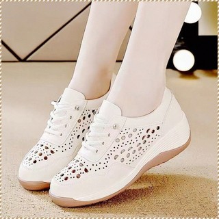 【Salto Confortável】Sapato Feminino Casual De Malha Com Salto Anabela/Sapato Plataforma Feminino/Malha/Versátil