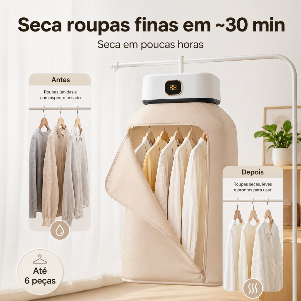 Secador De Roupas Portátil Com Saco Térmico Dobrável Potente