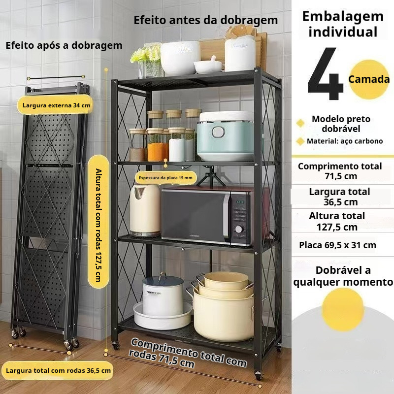 4 Andares  Estante Prateleira Multiuso Modular Organizadora Prateleiras e Racks  Carrinho Auxiliar Organizador Rodinhas