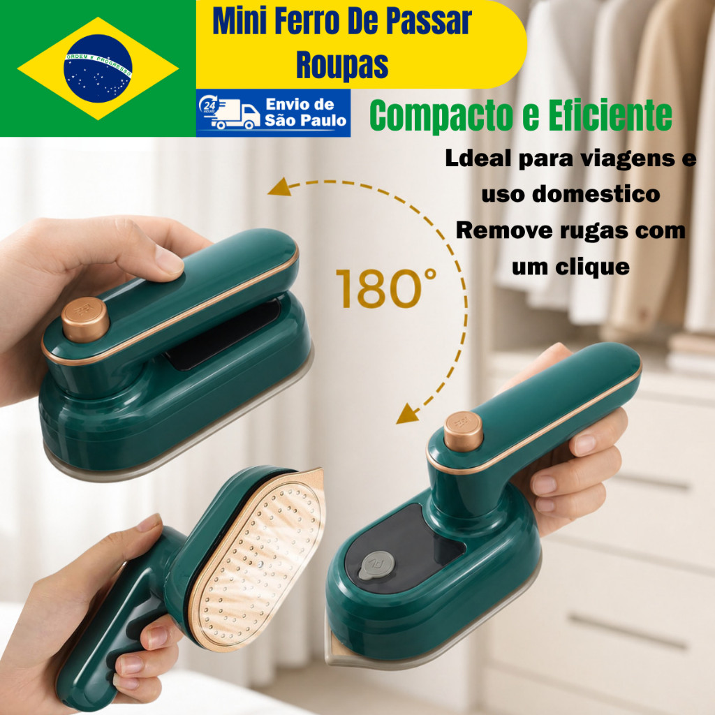 Mini Ferro De Passar Portátil Dobrável 180° Bivolt Viagem