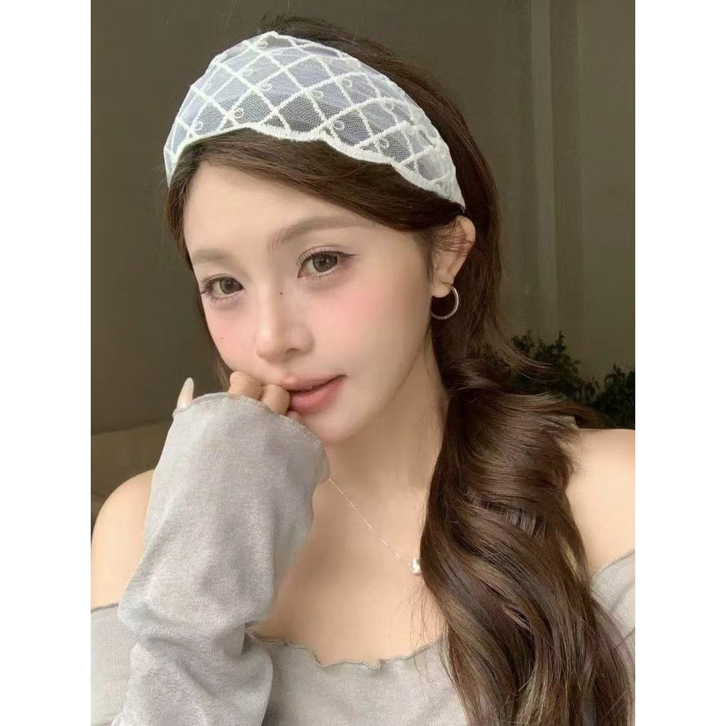 Francês suave estilo balé renda de aba larga dentado bandana feminino high-End alta crânio rosto lavagem Anti-deslizamen
