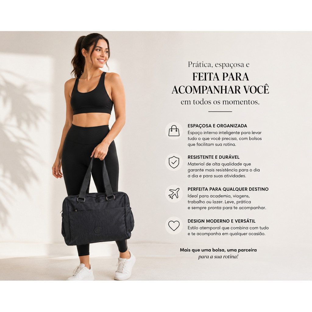 Bolsa Tote Feminina Transversal de Ombro em Nylon Ideal para Trabalho Escolar Faculdade Viagem — imagem 2 de 2