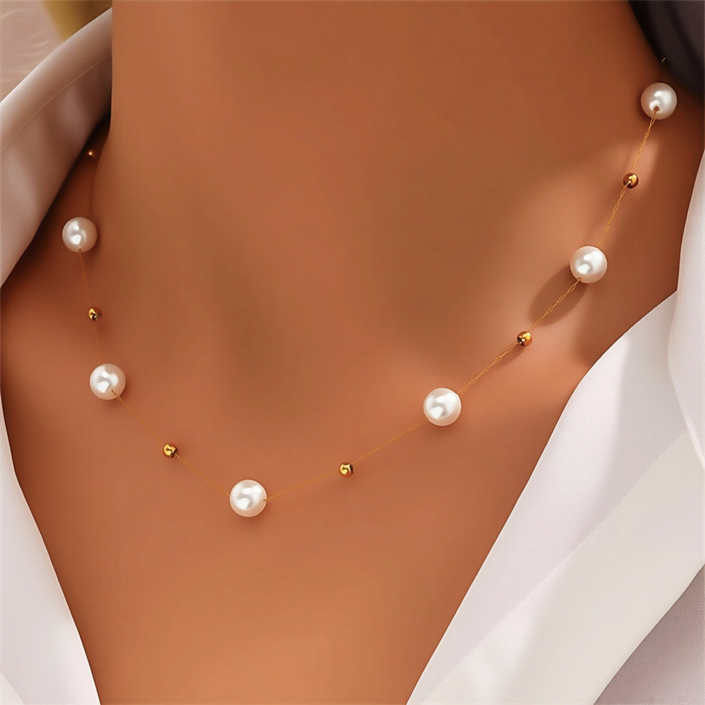 Europa américa venda quente imitação de pérola colar feminino simples moda única estilo legal colar de pérolas acessório