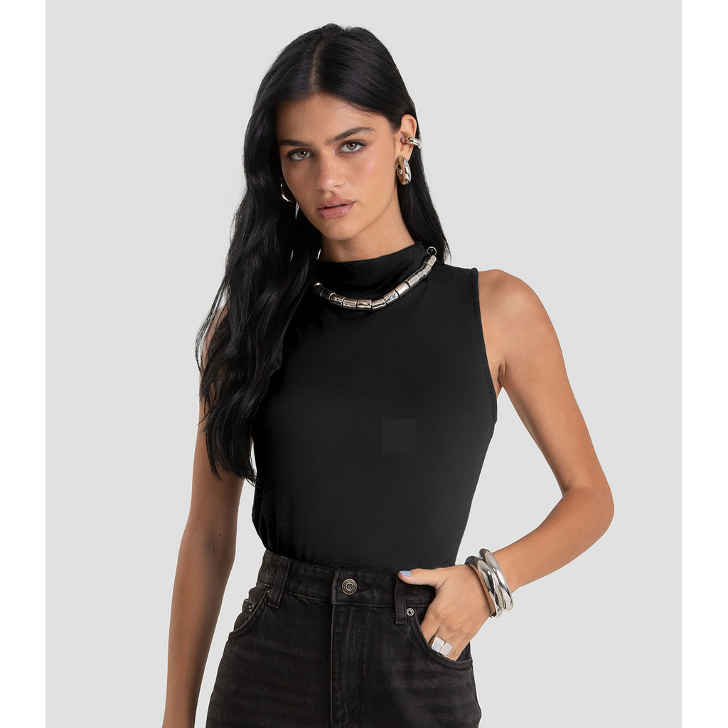 Regata Feminina com Gola Alta Dianna Preto