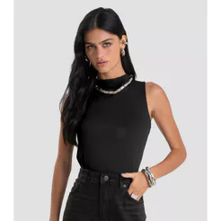 Regata Feminina com Gola Alta Dianna Preto