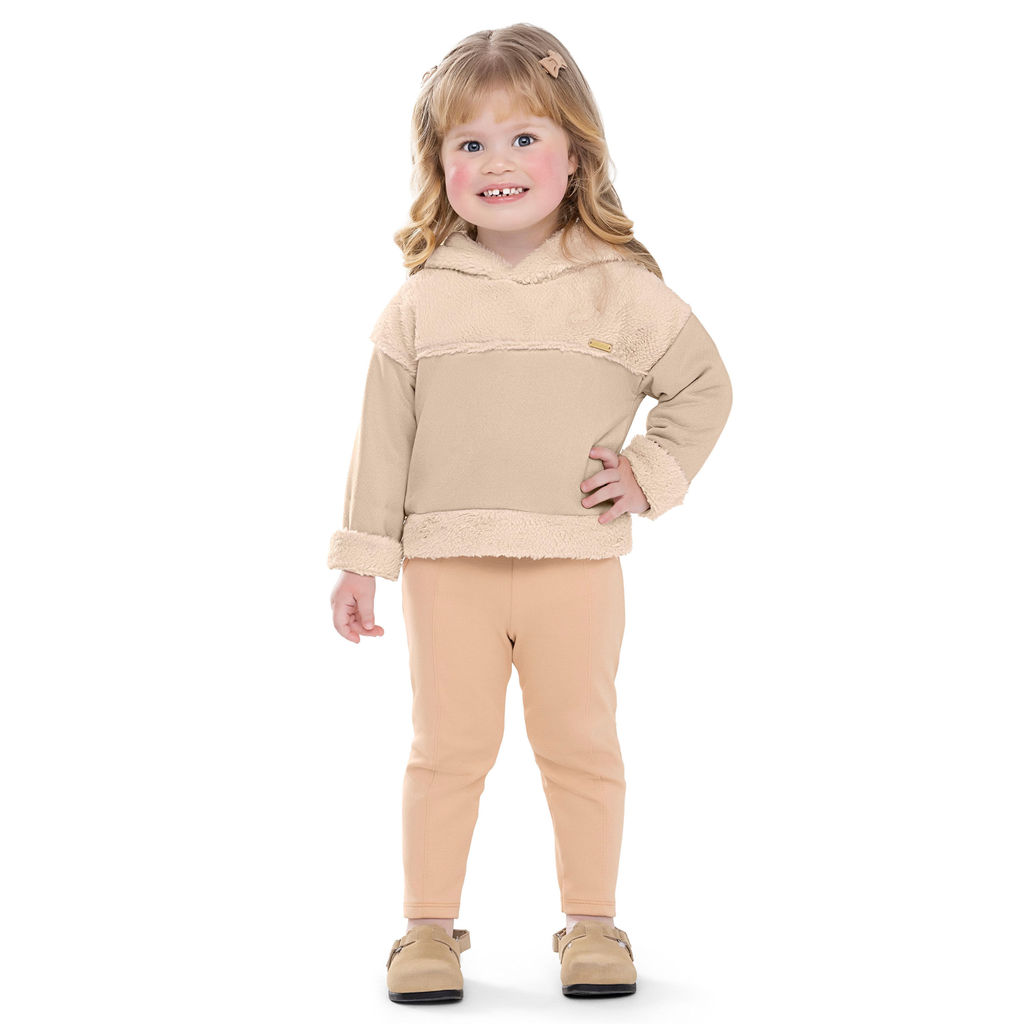 Conjunto Infantil Menina Peluciado Capuz Colorittá Bege