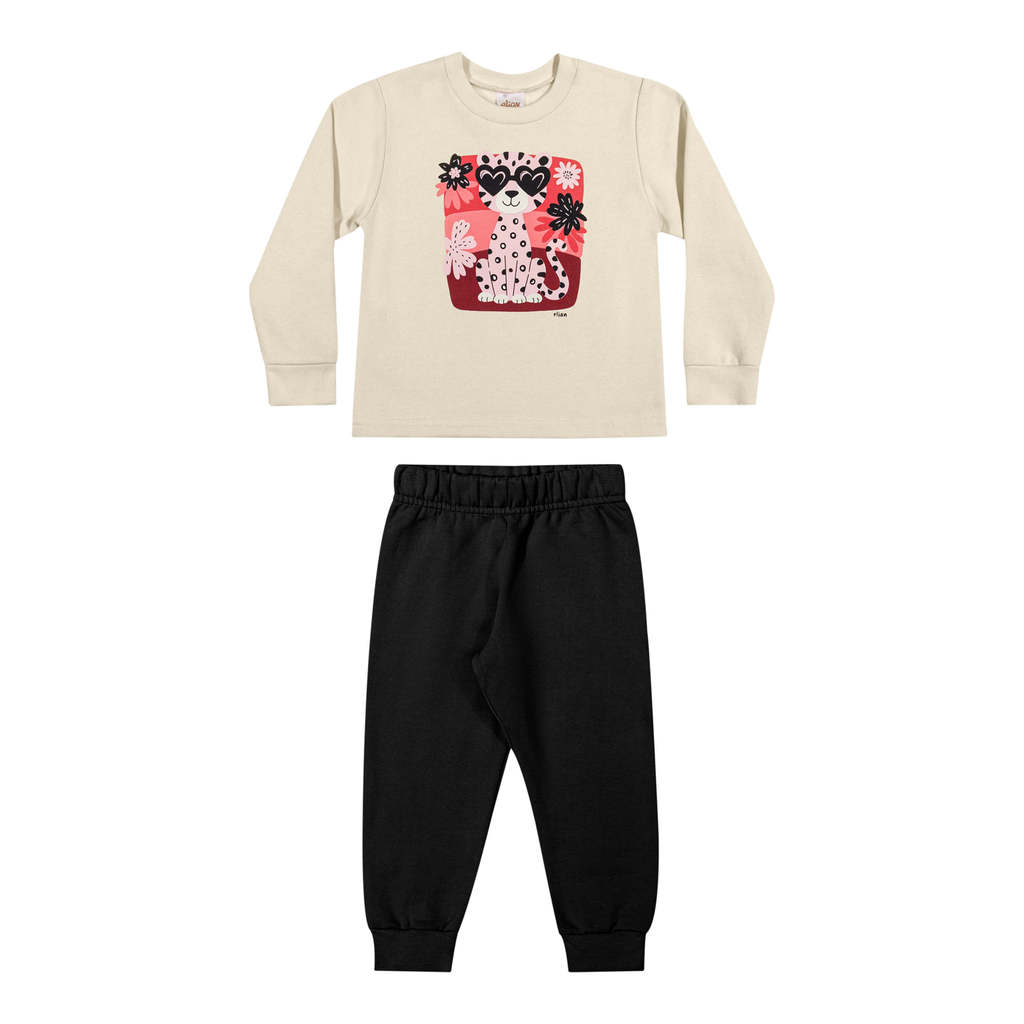 Conjunto Longo Infantil Menina Estampado Elian Bege