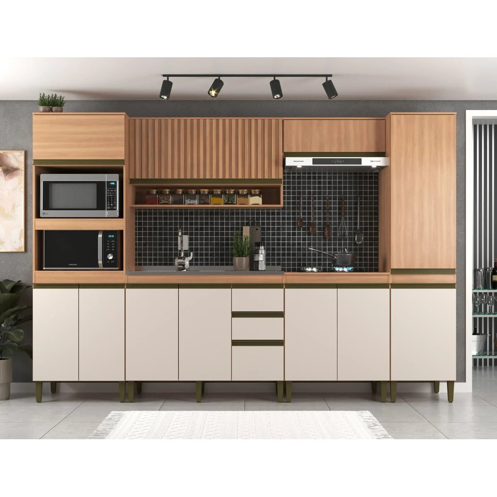 Cozinha Compacta Modulada 6 Peças sem Tampo Freijó Off White Cecília Ripada