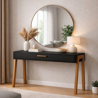 Mesa Escrivaninha Aparador Pés Madeira Quarto Estudo 90x40 Preto