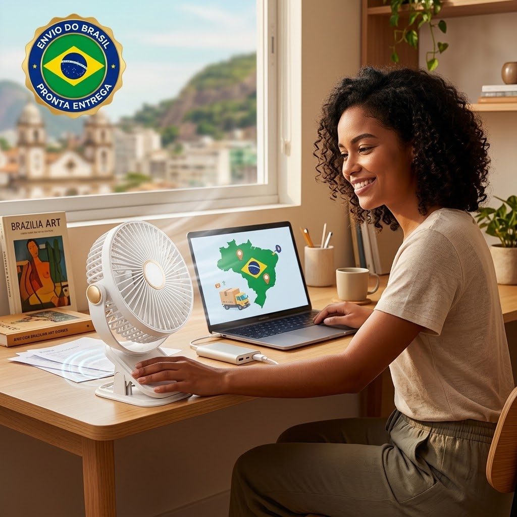 Mini Ventilador De Mesa Portátil Recarregável 5 Velocidades Luminária LED Silencioso USB Escritório Pronta Entrega