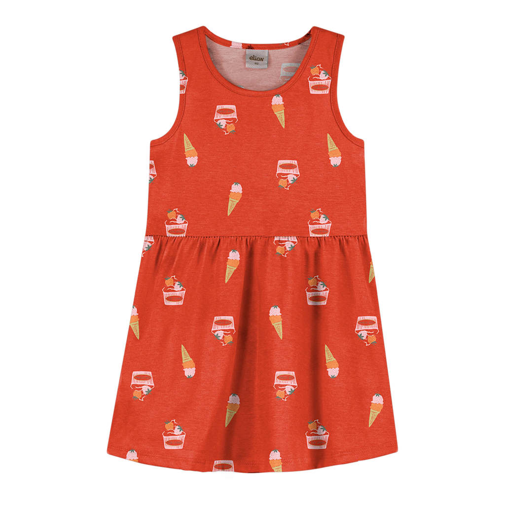 Vestido Infantil Menina Meia Malha Estampa Elian Laranja