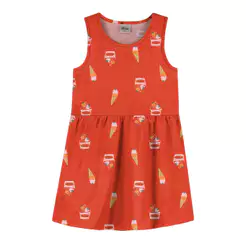 Vestido Infantil Menina Meia Malha Estampa Elian Laranja