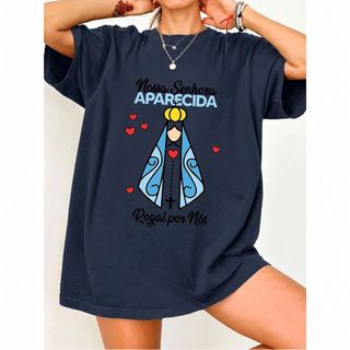 [Camiseta Premium em Algodão Puro] MIA Camiseta Feminina Imagem Religiosa Nossa Senhora Aparecida Algodão