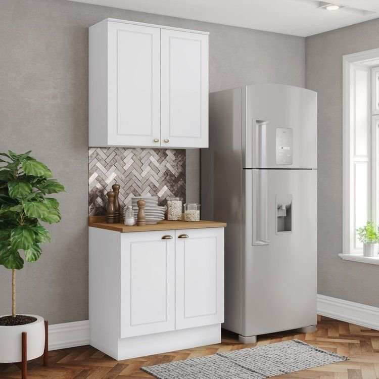 Cozinha Compacta 2 Peças 100% MDF com Tampo Branco HP/Nature Americana Branco/Nature