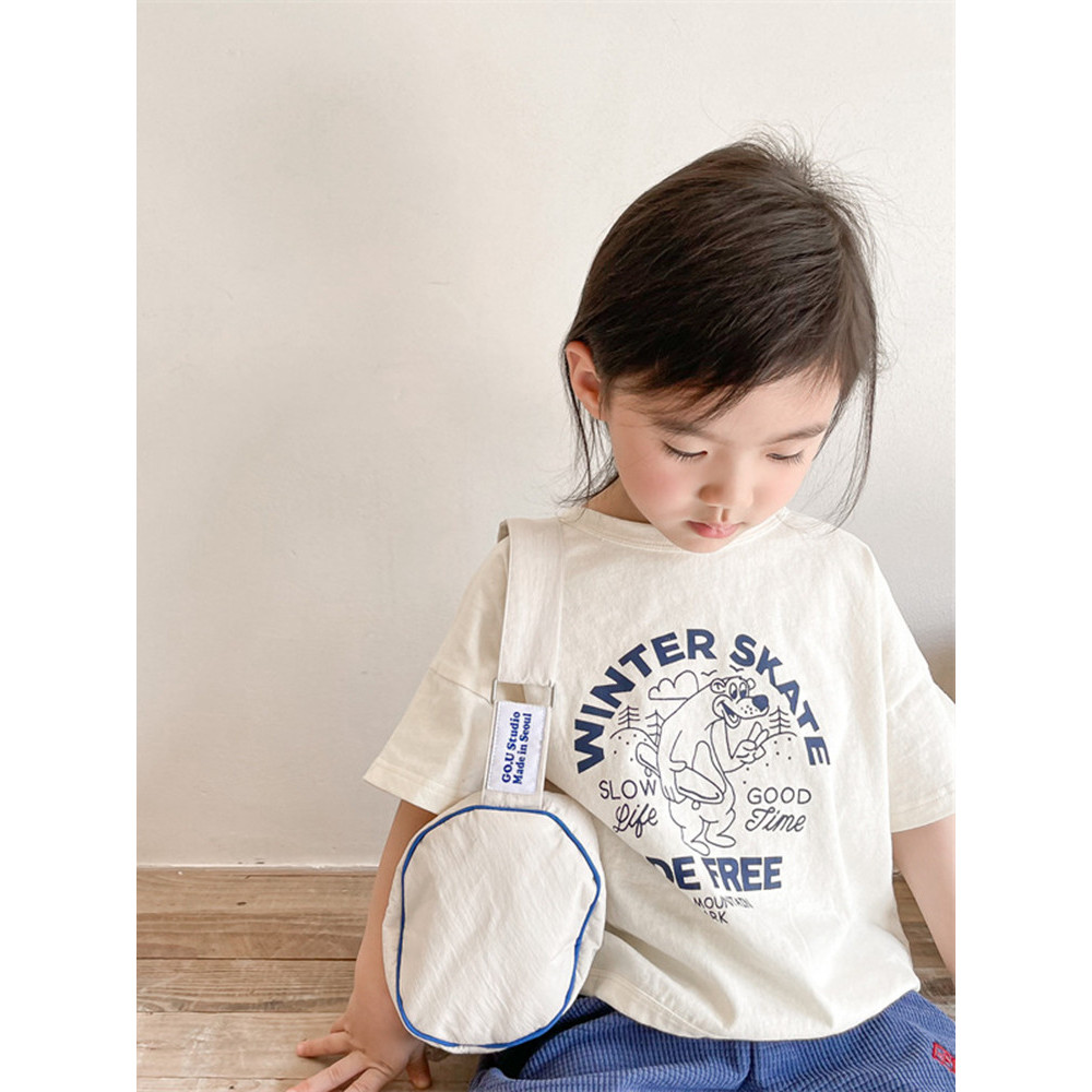 Milo7c-caseiro simples verão crianças estilo coreano Retro linho algodão de manga curta camiseta meninas meninos Bottomi