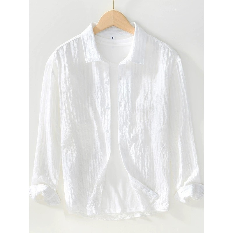 2026 primavera outono verão novo estilo lapela branca camisa de manga comprida camisa masculina Casual Polegada camisa s