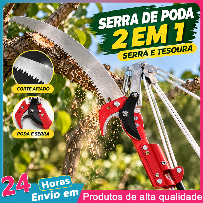 Serrote Podador de Galhos Altos 2 em 1 com Serra para Poda de Árvores e Jardim