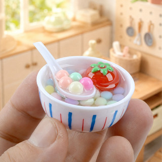 Simulação bola de arroz gelo Congee doces brinquedo modelo chaveiro casa boneca ornamentos em miniatura crianças jogar c