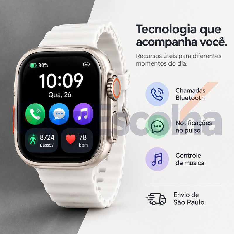 [OneEscolha] Smartwatch S17 49mm Esportivo, Tela Tátil HD, Chamadas Bluetooth, iOS & Android, Visual Esportivo