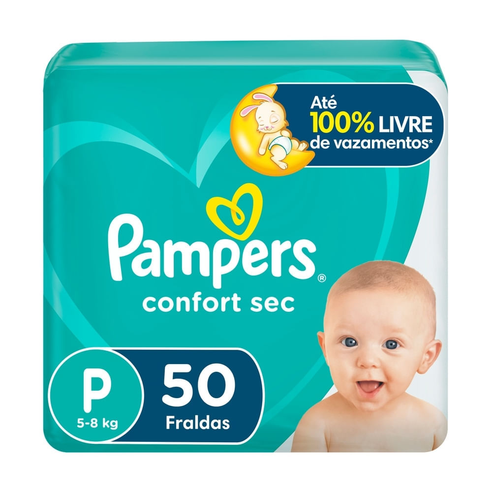 Fralda Pampers Confort Sec Tamanho P Pacote Mega com 50 Fraldas Descartáveis