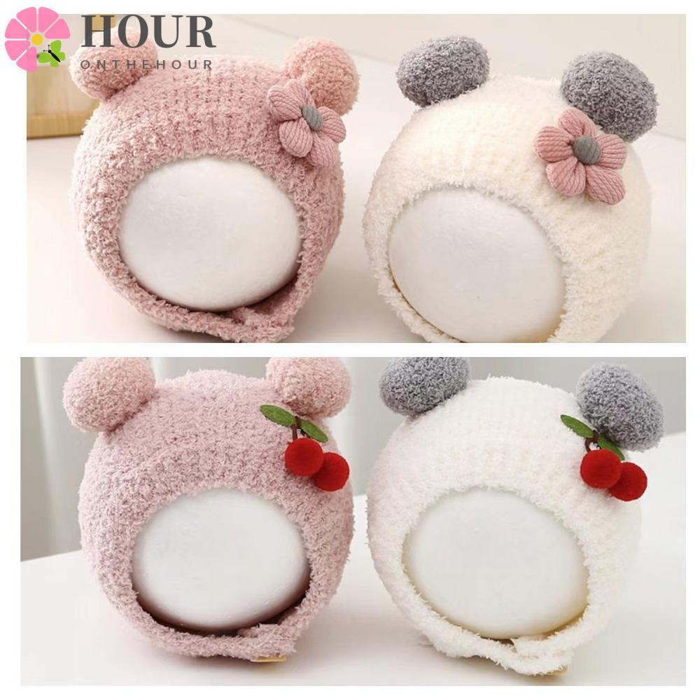 Aquecedor De Hora , Gorro Engrossado De Urso Fofo , Chapéu Pulôver De Pelúcia De Malha Para Recém-Nascidos Uso Ao Ar Liv
