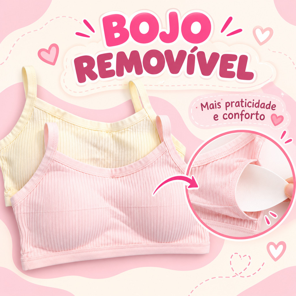 Kit com 2 Sutiã Top Infantil Bojo removivel Algodão kids — imagem 2 de 2