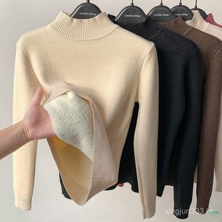 Plush espessamento suéter feminino outono inverno novo semi-alto colar em um topo de plush aquecedor camisa de baixo