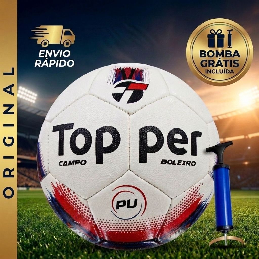 Bola de Futebol Topper Original Oficial + Bomba Grátis Lançamento Boleiro Híbrida Jogos e Treinos para Campo Resistente