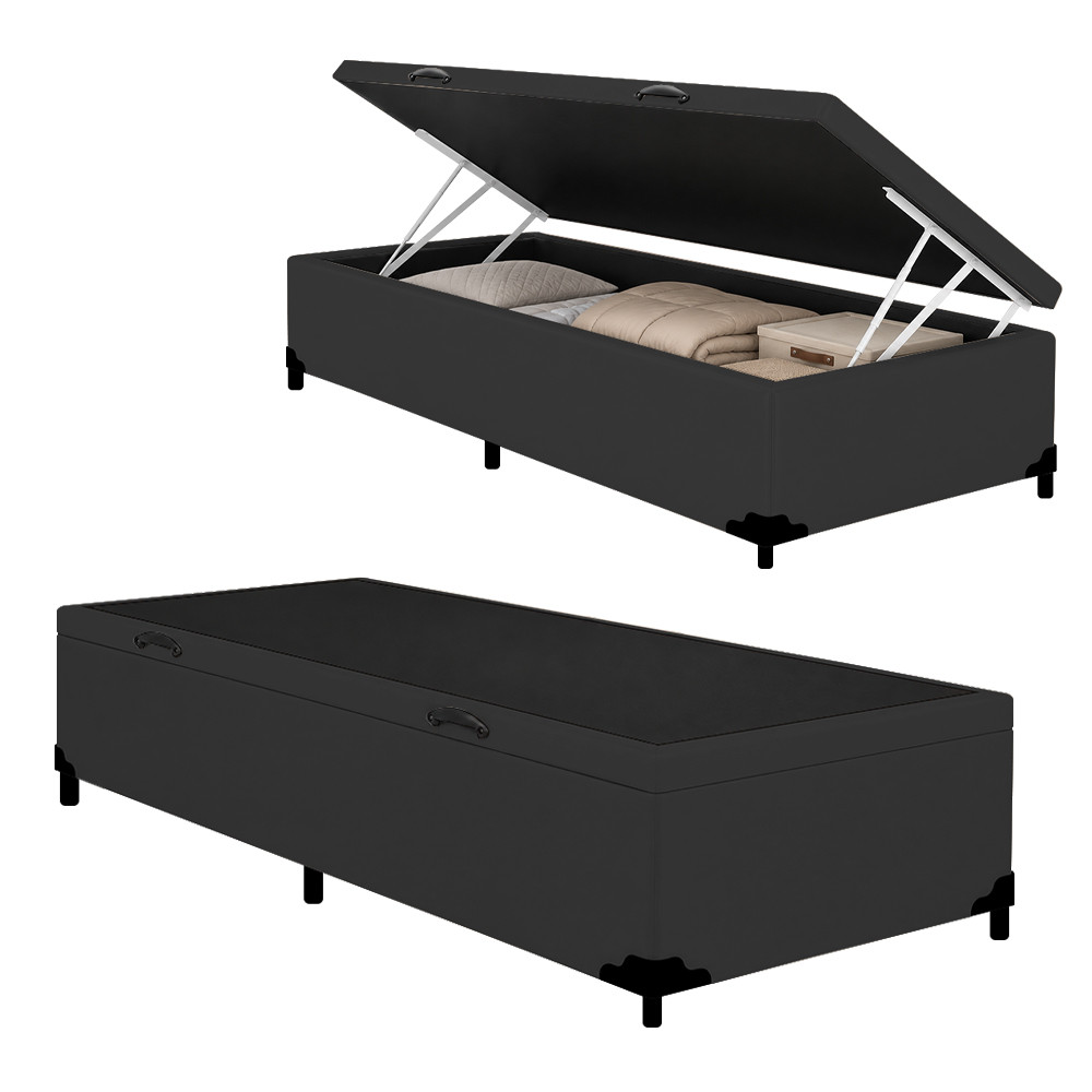 Cama Box Baú Solteiro Sintético Royal Sleep Preto 88x188x42cm