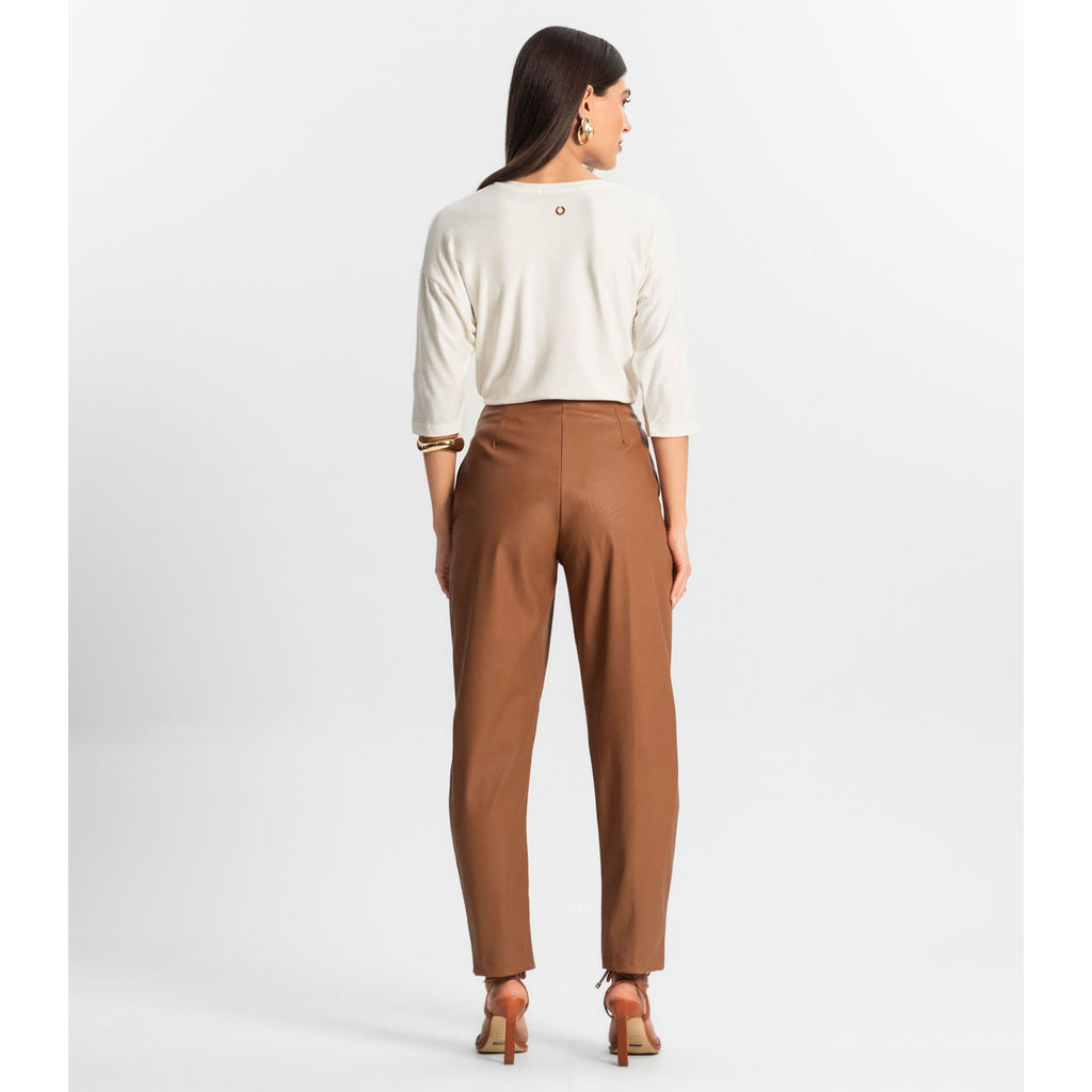Calça Feminina Reta Courino Endless Marrom — imagem 2 de 2