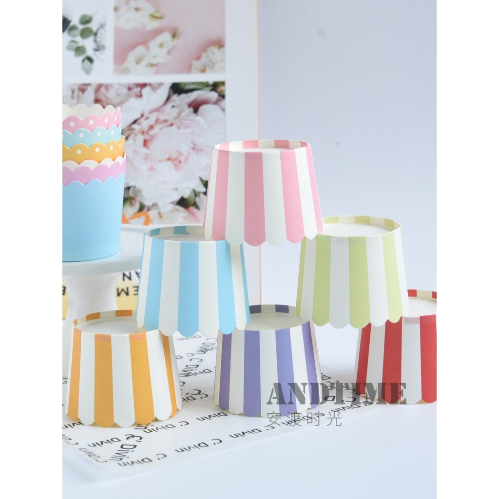 Copo de papel listrado colorido, copo de papel para bolo, resistente a altas temperaturas, copo de papel para muffin, me