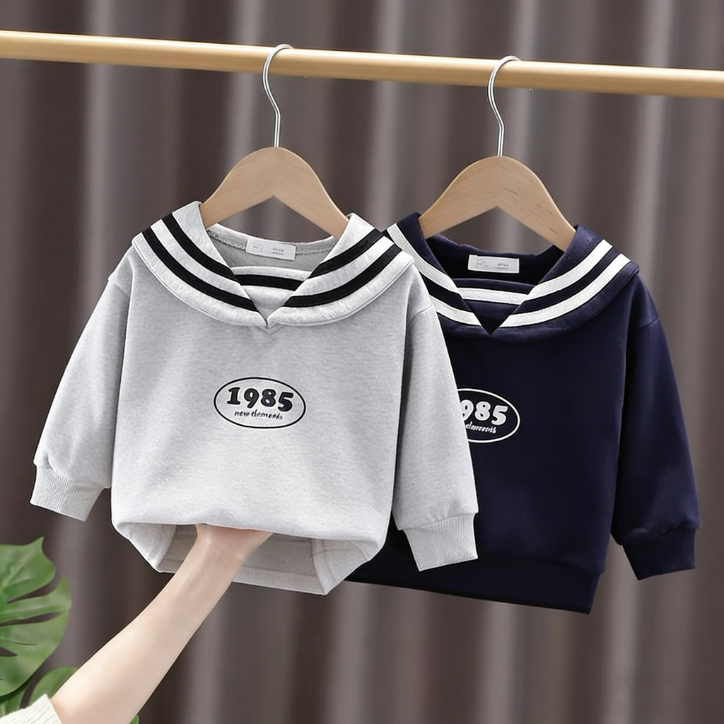 Bebê primavera outono estilo ocidental camiseta de manga comprida meninos meninas estilo marinho lapela puro algodão cam