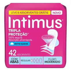 Absorvente Intimus Tripla Proteção Dia Suave Com Abas, Fluxo Moderado, 42 un