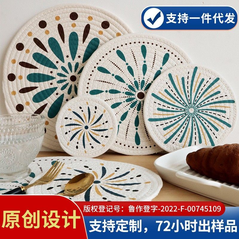 Almofada de isolamento térmico de mesa estilo japonês feito à mão com fio de algodão Tapete de mesa Anti-escaldante Tape