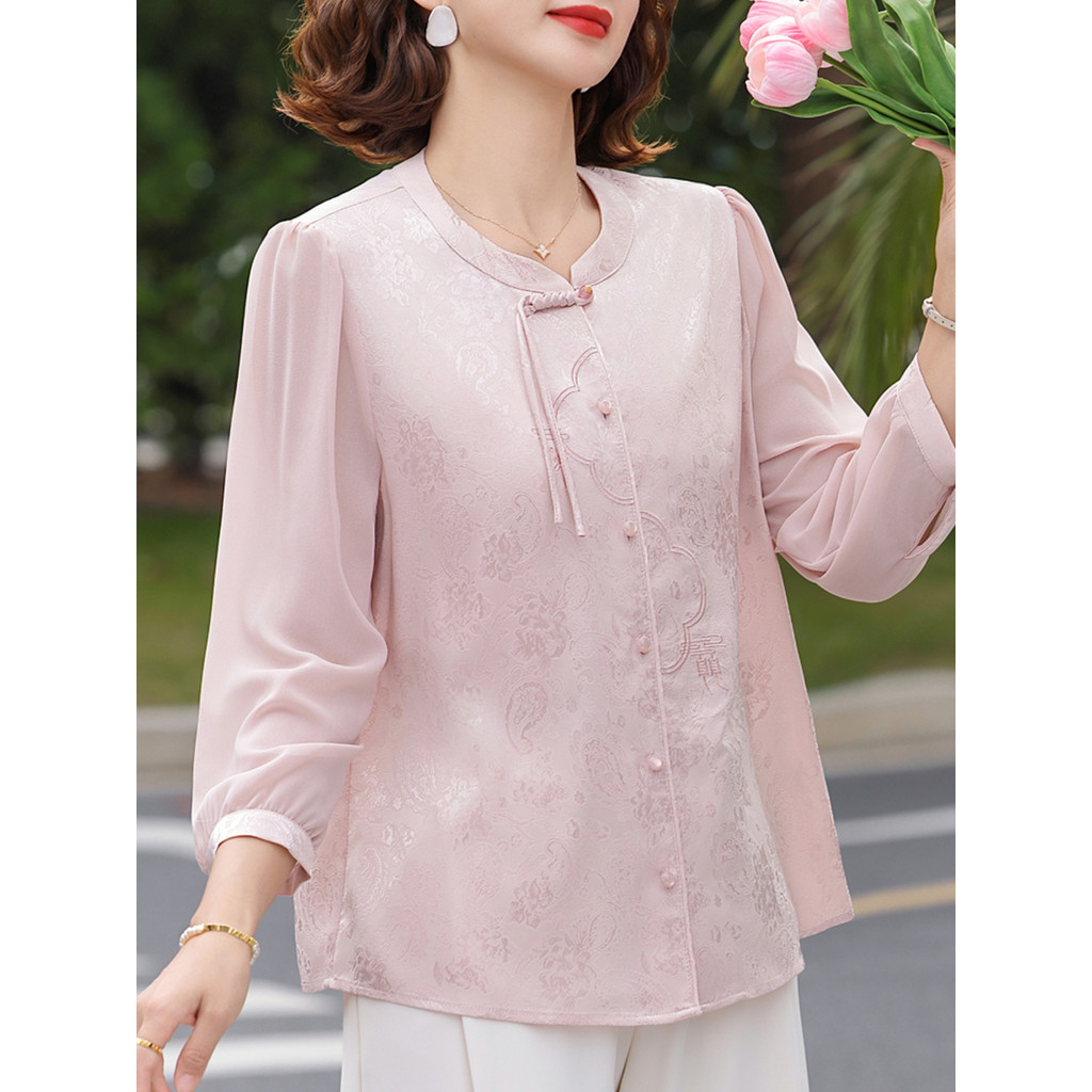 Estilo ocidental mãe roupas de primavera novo estilo chinês camisa pequena atmosfera digna mulheres idosas de meia-idade