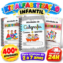 Kit Alfabetização Infantil Completo Apostilas de Português Matemática e Caligrafia Reforço Escolar Para Crianças