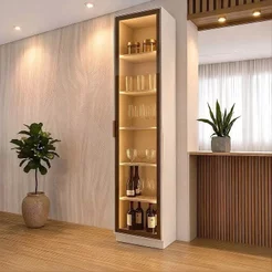 Cristaleira 50cm 1 Porta com LED e Vidro Reflecta Temperado 100% MDF Fineze Bege/Areia HP 50