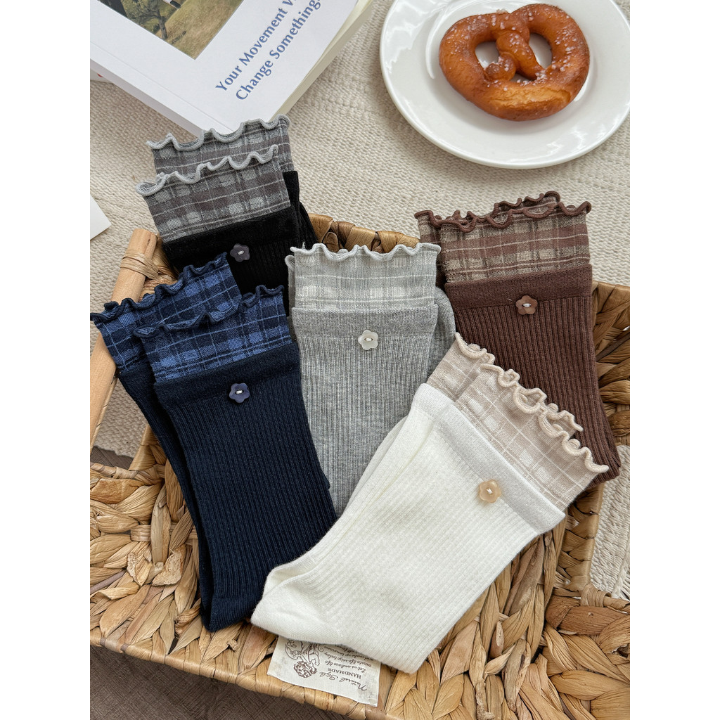 Estilo britânico meias de renda femininas meias de tubo médio primavera outono estilo japonês meninas estilo Preppy jk R