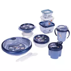 Kit Introdução Alimentar 6 Peças Astronauta Caneca Treinamento Pote Tigela Colher Prato Azul Bebê Plasútil