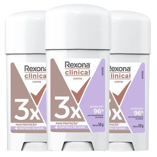 Kit Desodorante Antitranspirante Clinical Extra Dry Creme Women Rexona 58g - 3 Unidades