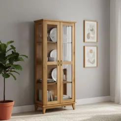 Cristaleira 2 Portas Vidro Madeira Maciça Carvalho 81cm Bella Bege
