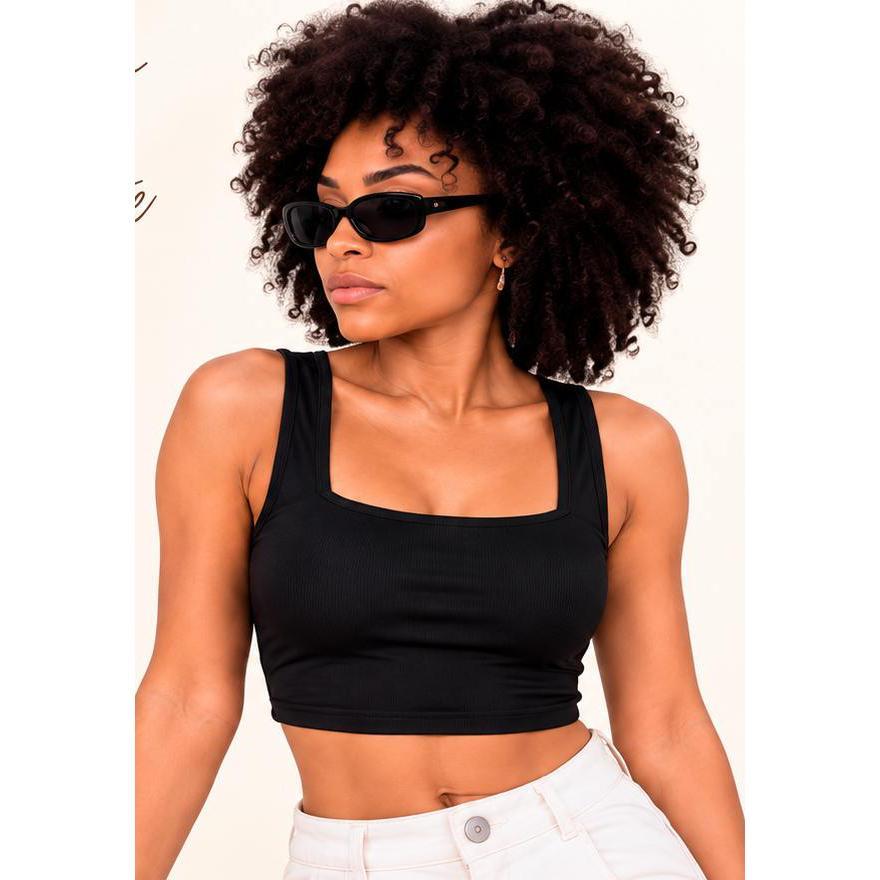 Cropped Feminino Decote Quadrado Canelado Elegante Ajustado Confortável