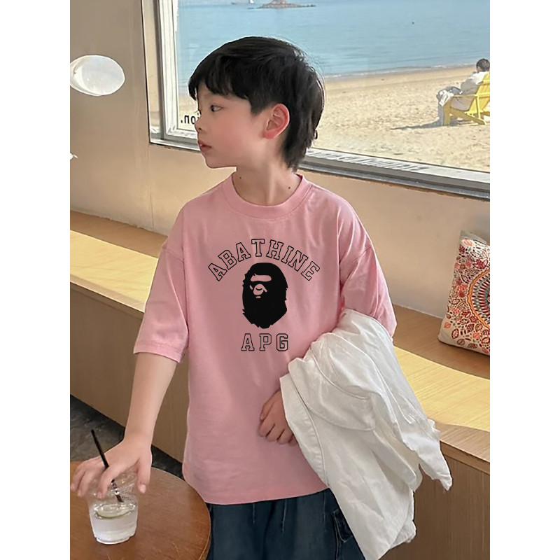 Algodão puro crianças de manga curta meninos na moda camiseta 2025 verão novo estilo meninos meninas Casual pequeno médi