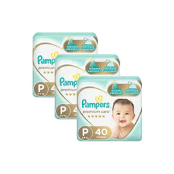 Kit 3 Fralda Pampers Premium Care Pacote Mega Tamanho P 40 Fraldas Descartáveis