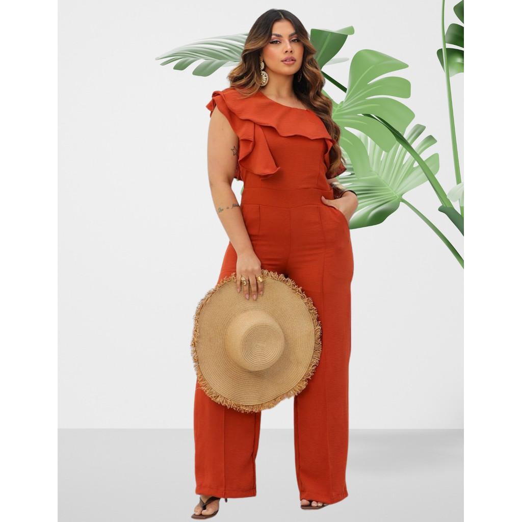 Macacão Longo Pantalona Alcinha Com Bolsos Confortavel