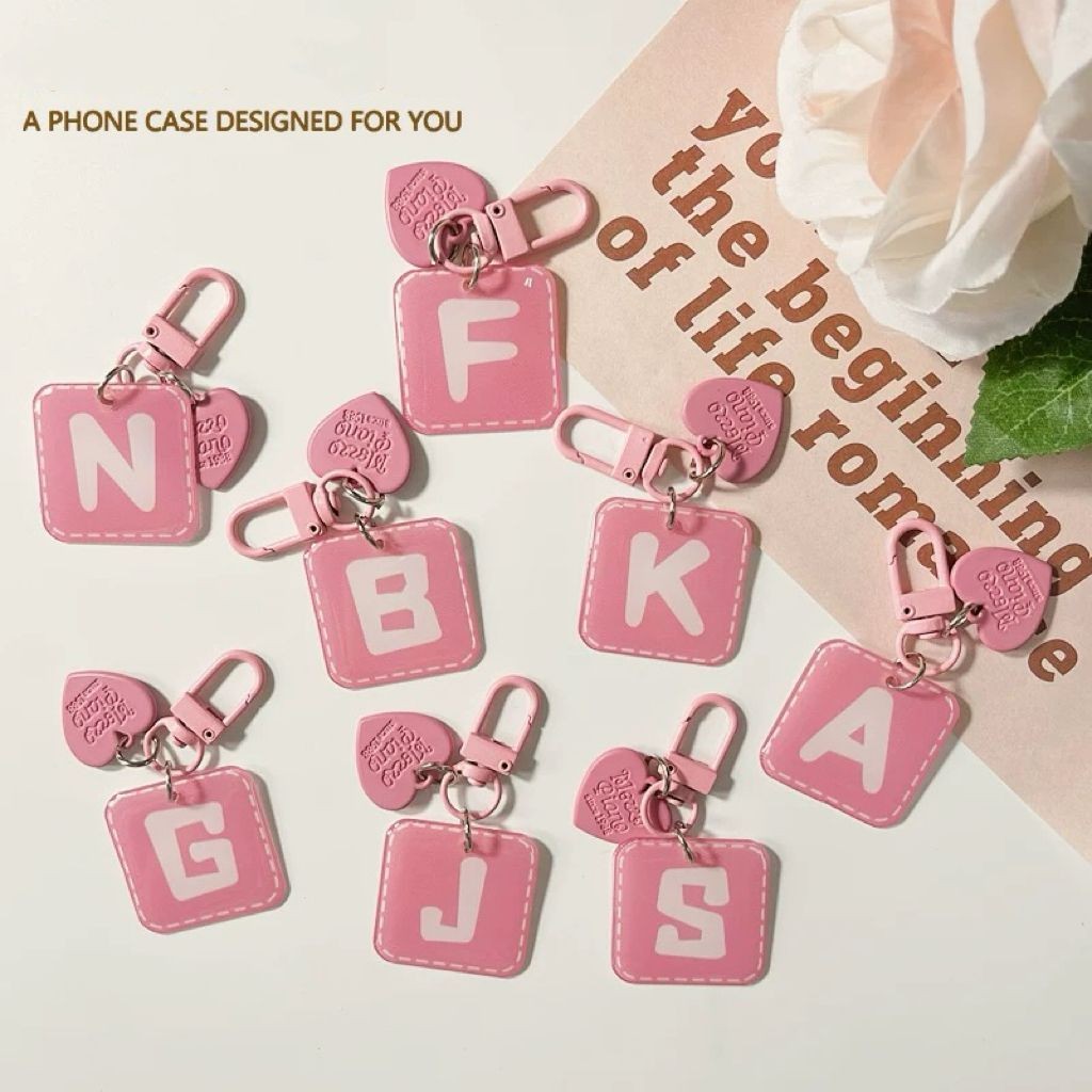 Criativo A-Z Chaveiro De Letras Para Rosa Em Forma De Coração Caso De Telefone Acrílico Saco Do Móvel Pingente Acessório
