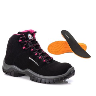 Bota De Segurança em Microfibra Preto e Rosa Estival Com Palmilha PU CA 44558 em Oferta na Shopee