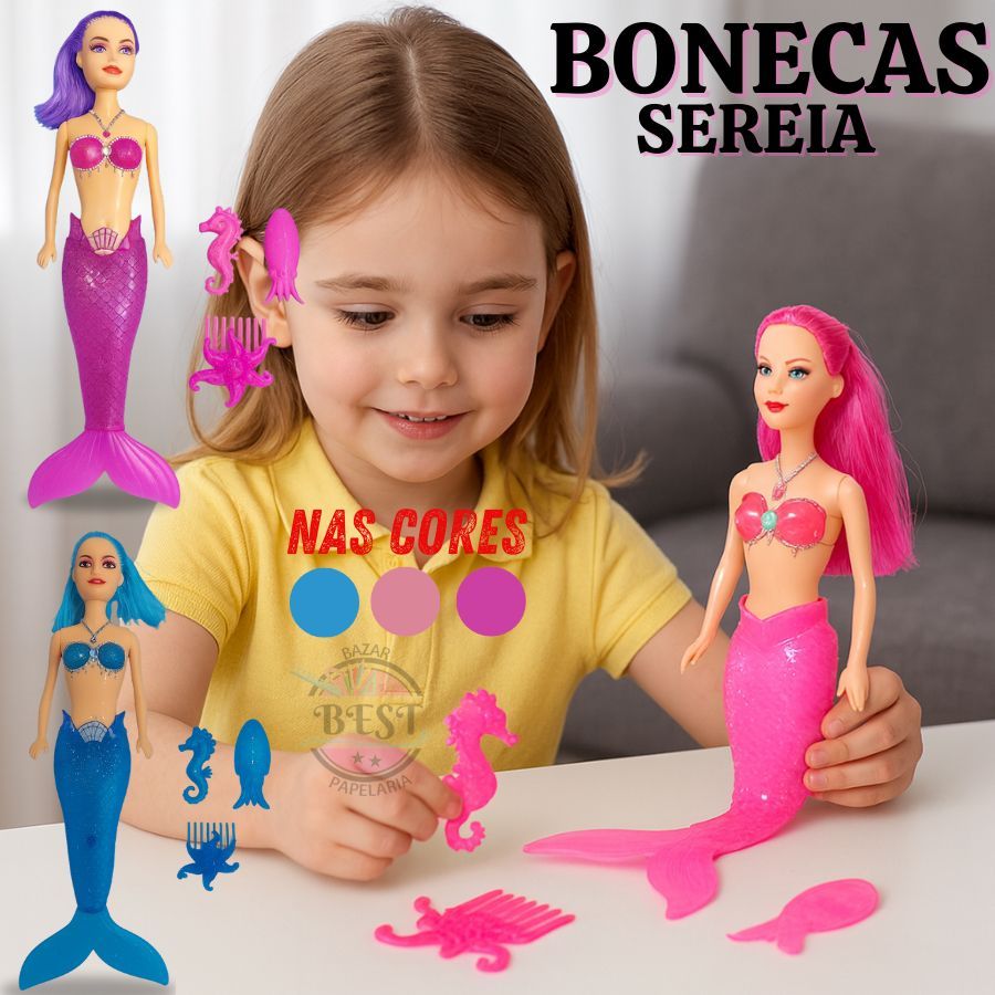 Sereia Boneca Princesa Brinquedos Menina Cauda Brilhante Infantil Luz Led