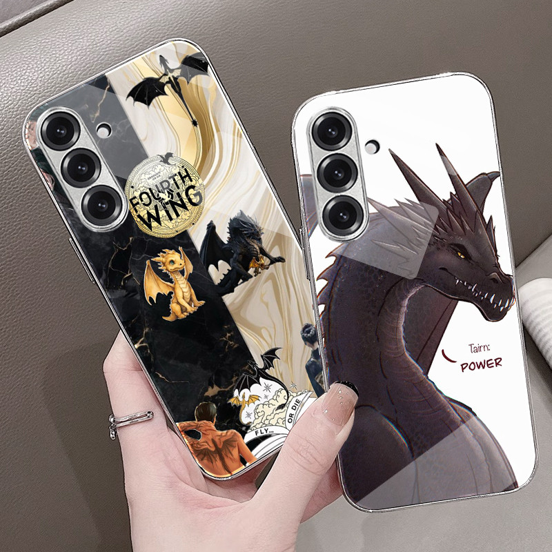 Tairn E Andarna Quarta Asa basgiath war 06 Capa De Telefone De Vidro Galvanizado Prateado Para Samsung Galaxy S25 Edge S