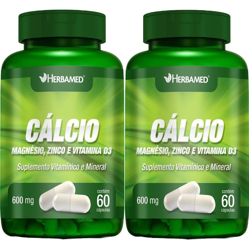 Kit 2X Calcio, Magnesio, Zinco E. Vit D3 600mg 60cps - Herbamed